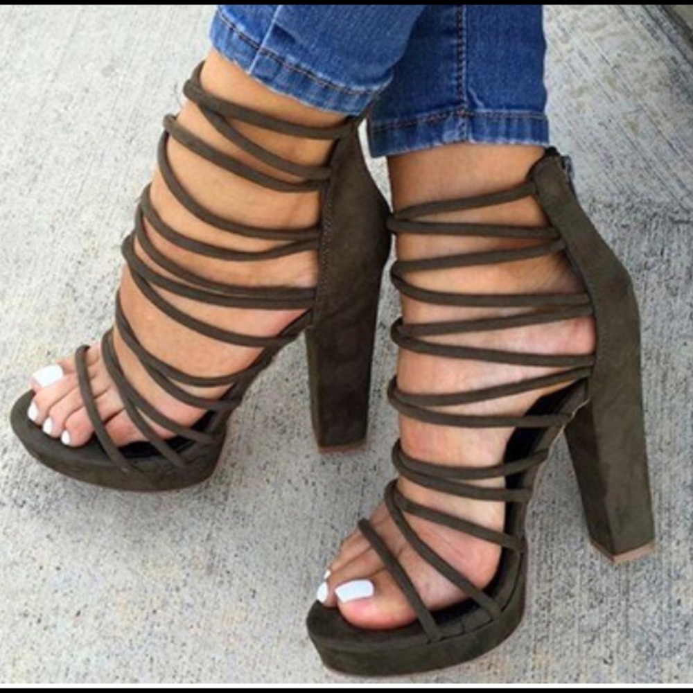 Multiple Strap Sandal - Zippered Back Chunky Heel